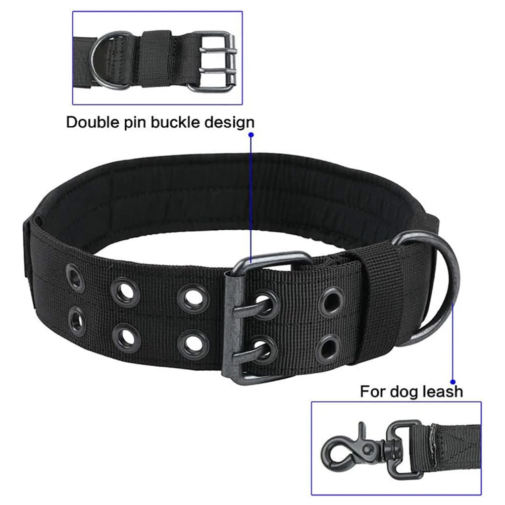 Collar y correa tácticos para perros con mango, collares militares ajustables con hebilla de Metal resistente, entrenamiento de nailon suave para perros - imagen 2