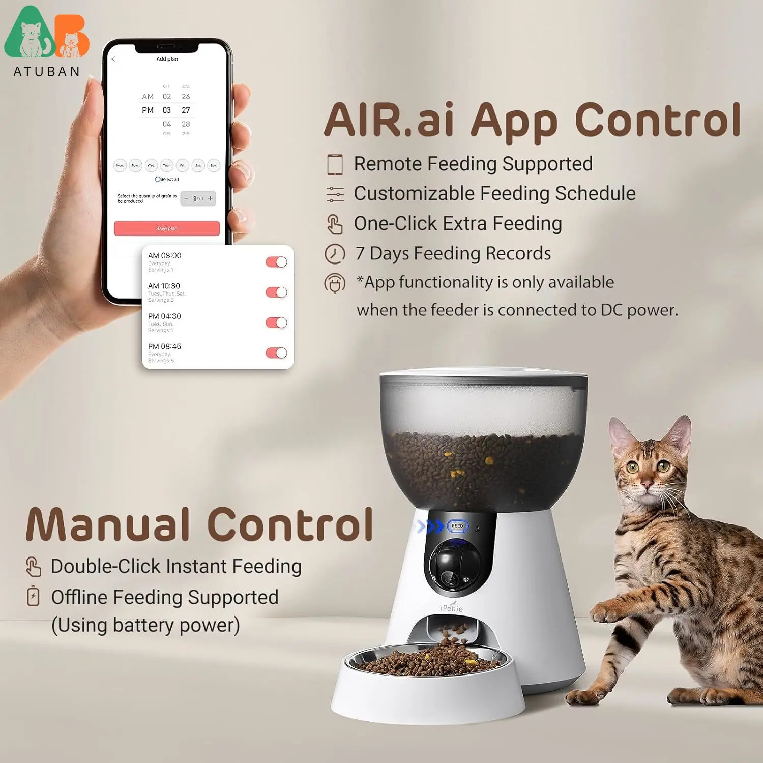ATUBAN Comedero automático para gatos con cámara, comedero para mascotas WiFi 5G, vídeo HD con visión nocturna, dispensador de alimentos secos para gatos y perros pequeños - imagen 5