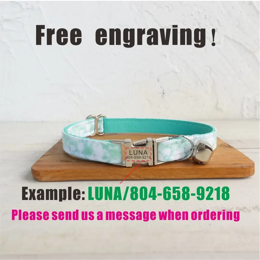 Collar de gato personalizado con grabado gratuito, correa para mascotas a juego, hebilla de Metal de contactos personalizados, Collar pequeño para mascotas de fuego verde - imagen 4