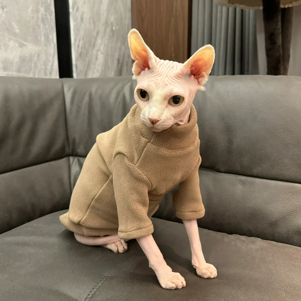 Abrigo de vellón negro grueso para Sphynx Cat Sudadera suave para gatitos de famale machos Ropa de estar por casa cálida para Devon Rex Ropa en invierno - imagen 2