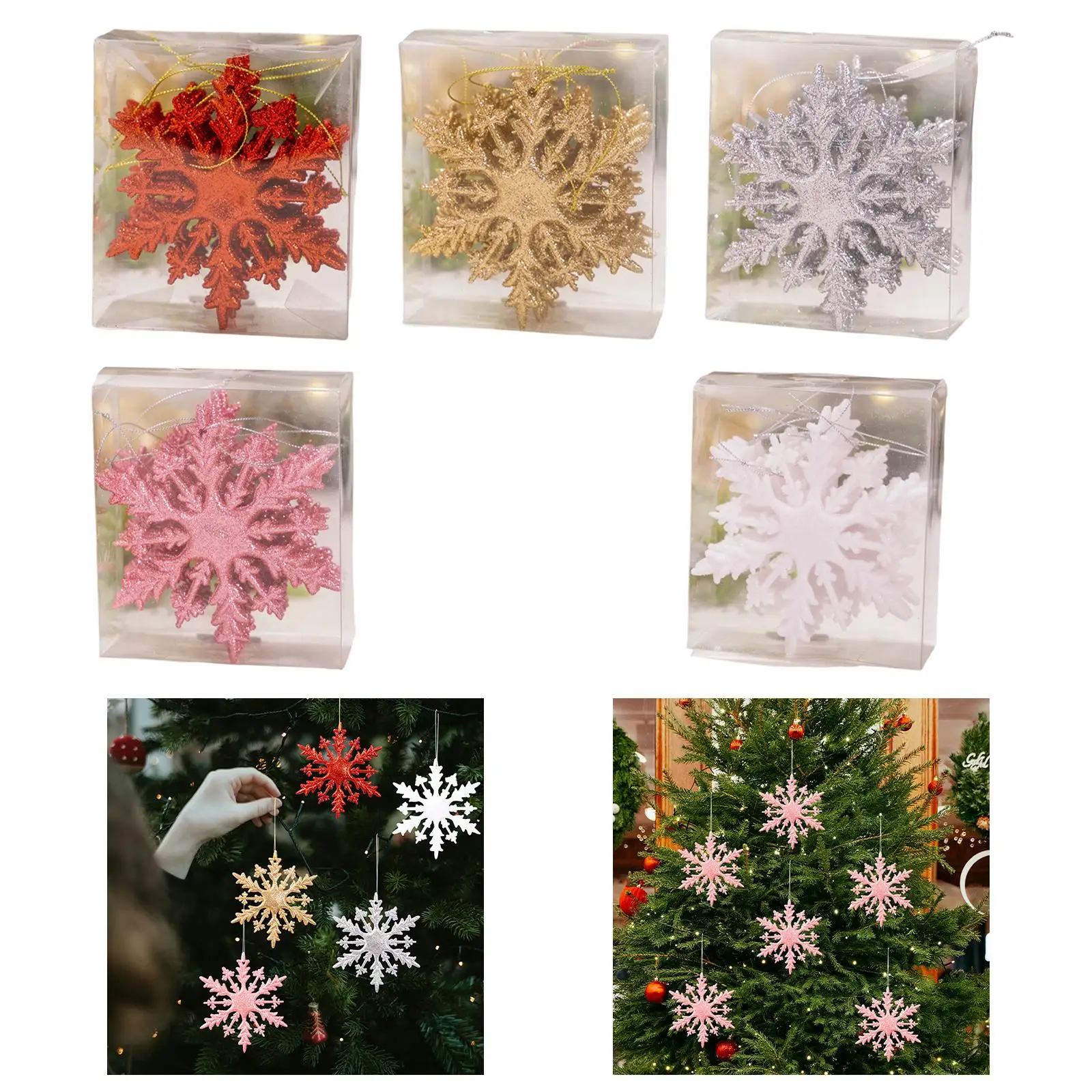 6 Pieces Christmas Glittering Snowflake Ornaments for Xmas Tree Accessories