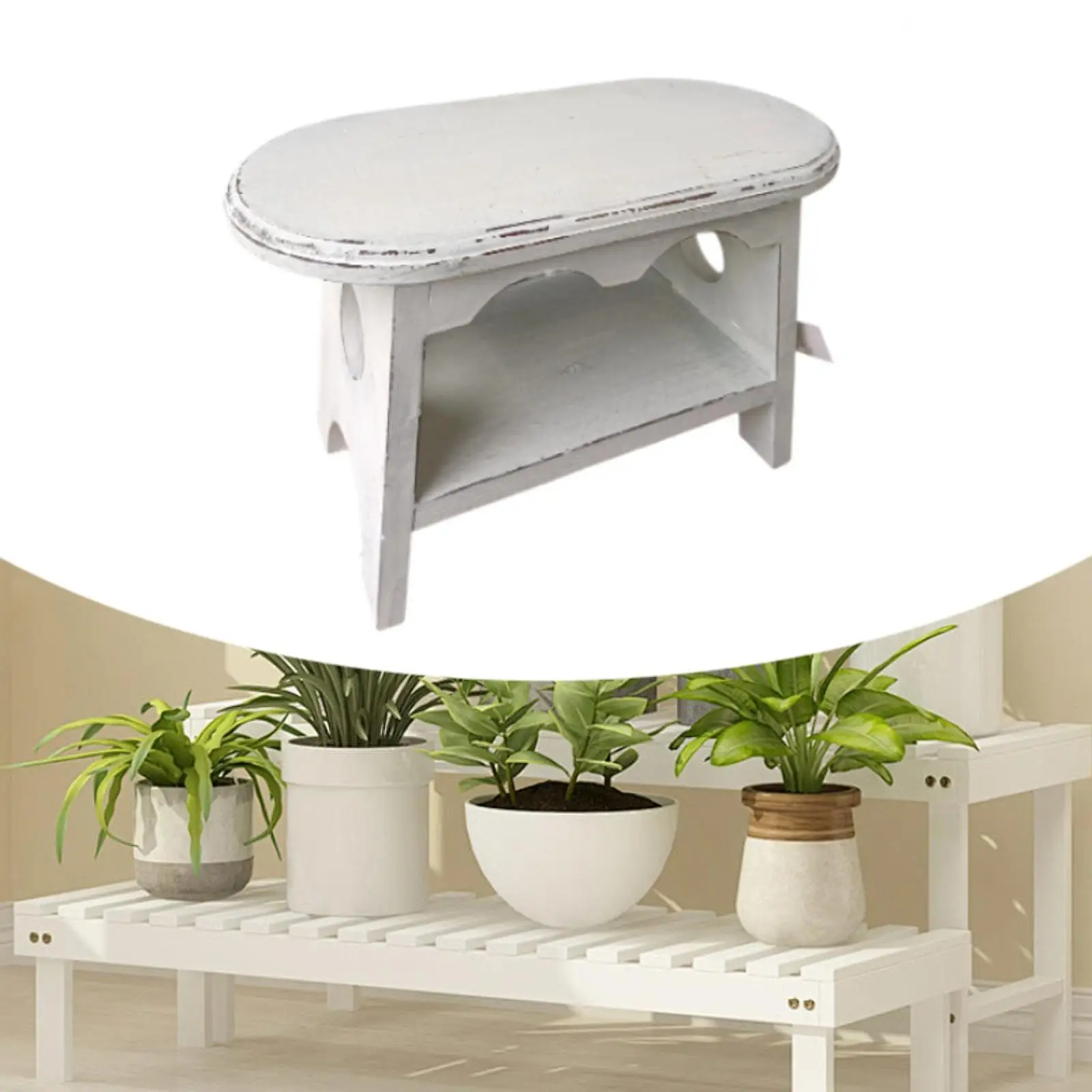 Wood Stool Plant Stand Flower Pot Stool Oval Small Rustic Planter Holder Plant