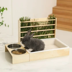 Comedero de madera natural para conejos y pequeños mamíferos