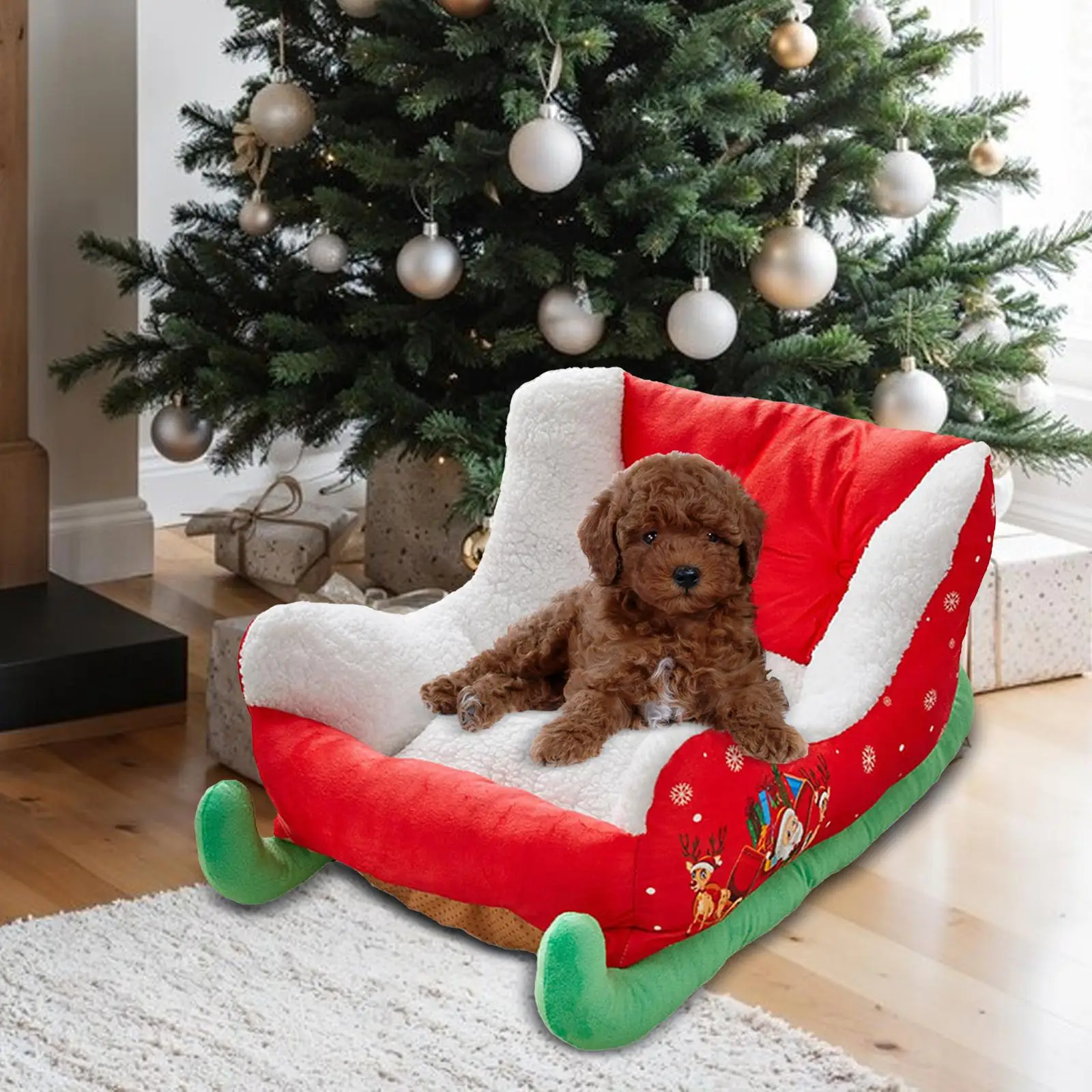 Cama navideña para perros y gatos, cojín antideslizante para cama para dormir para mascotas, perrera cálida para cachorros, decoración navideña para gatitos y cachorros - imagen 2