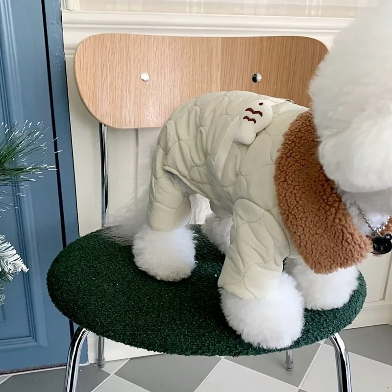 Abrigo de oso de peluche a cuadros cálido para invierno para mascotas, ropa para perros de otoño e invierno de cuatro patas, chaquetas gruesas para perros pequeños con oso de peluche a la moda - imagen 5