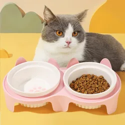 Cuenco doble cerámica gatos y perros – Boca oblicua protege cuello