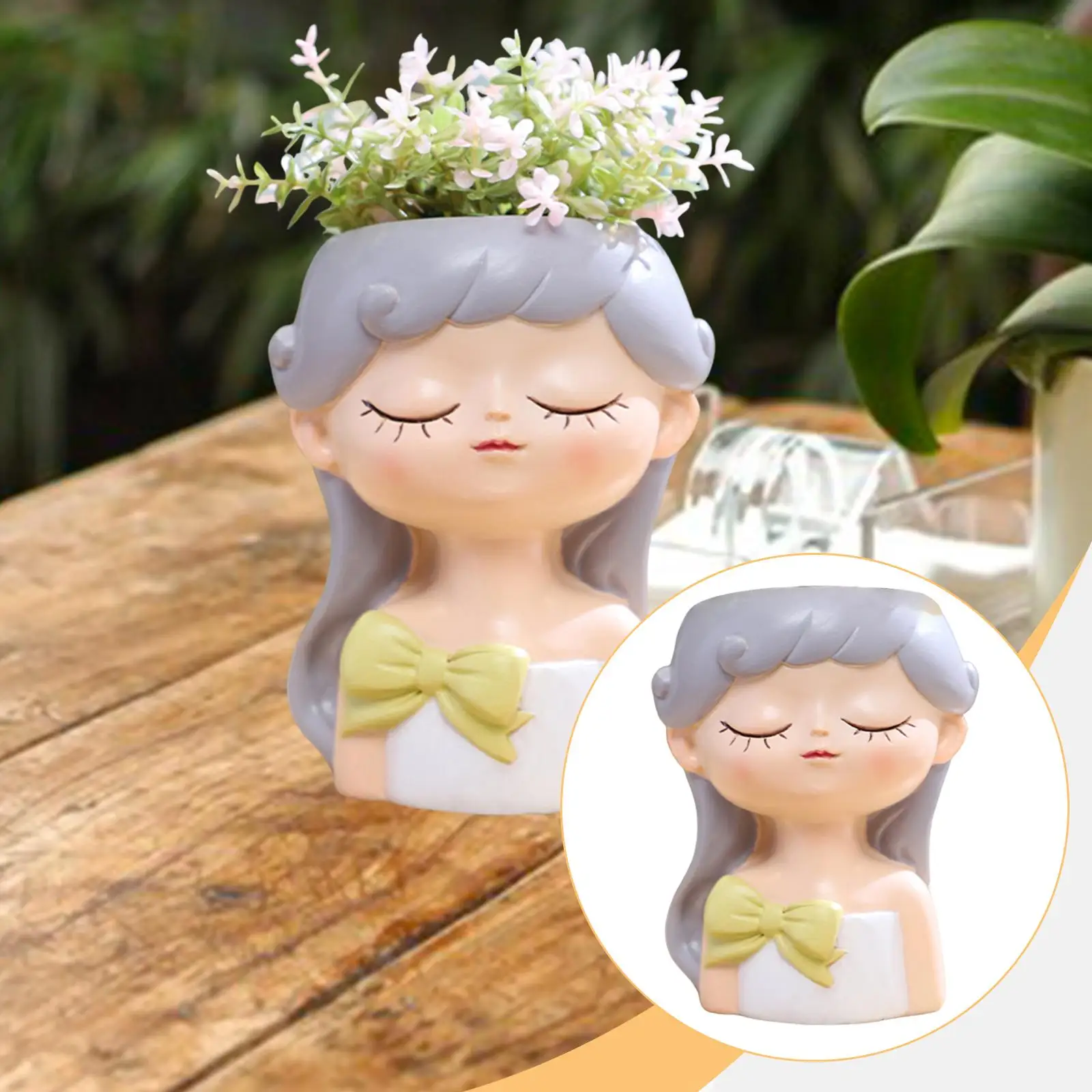 Girl Flower Pot Craft Resin Plant Pot for Indoor Outdoor Bookshelf Tabletop
