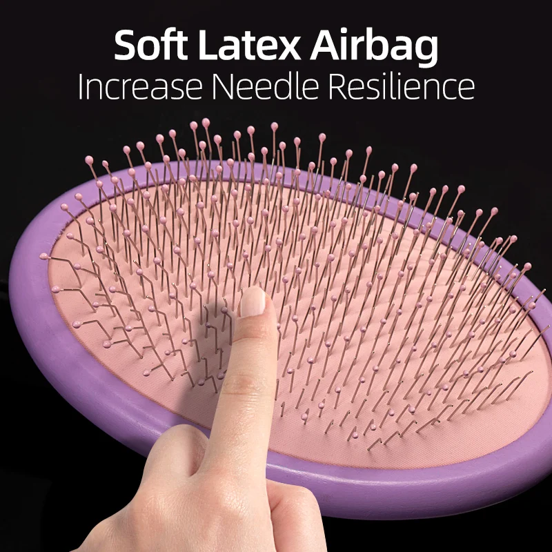 Cepillo de aseo para mascotas, peine de madera colorido, goma para el pelo de mascotas con puntos, protege la piel de las mascotas, Herramientas de limpieza - imagen 4