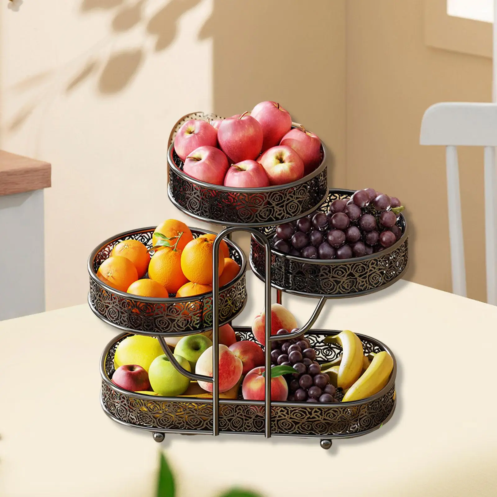 Cesta de frutas de Metal de 4 niveles, organizador de aperitivos multiusos de gran capacidad para encimera de cocina, estante de almacenamiento de verduras de 40x20x40cm - imagen 2