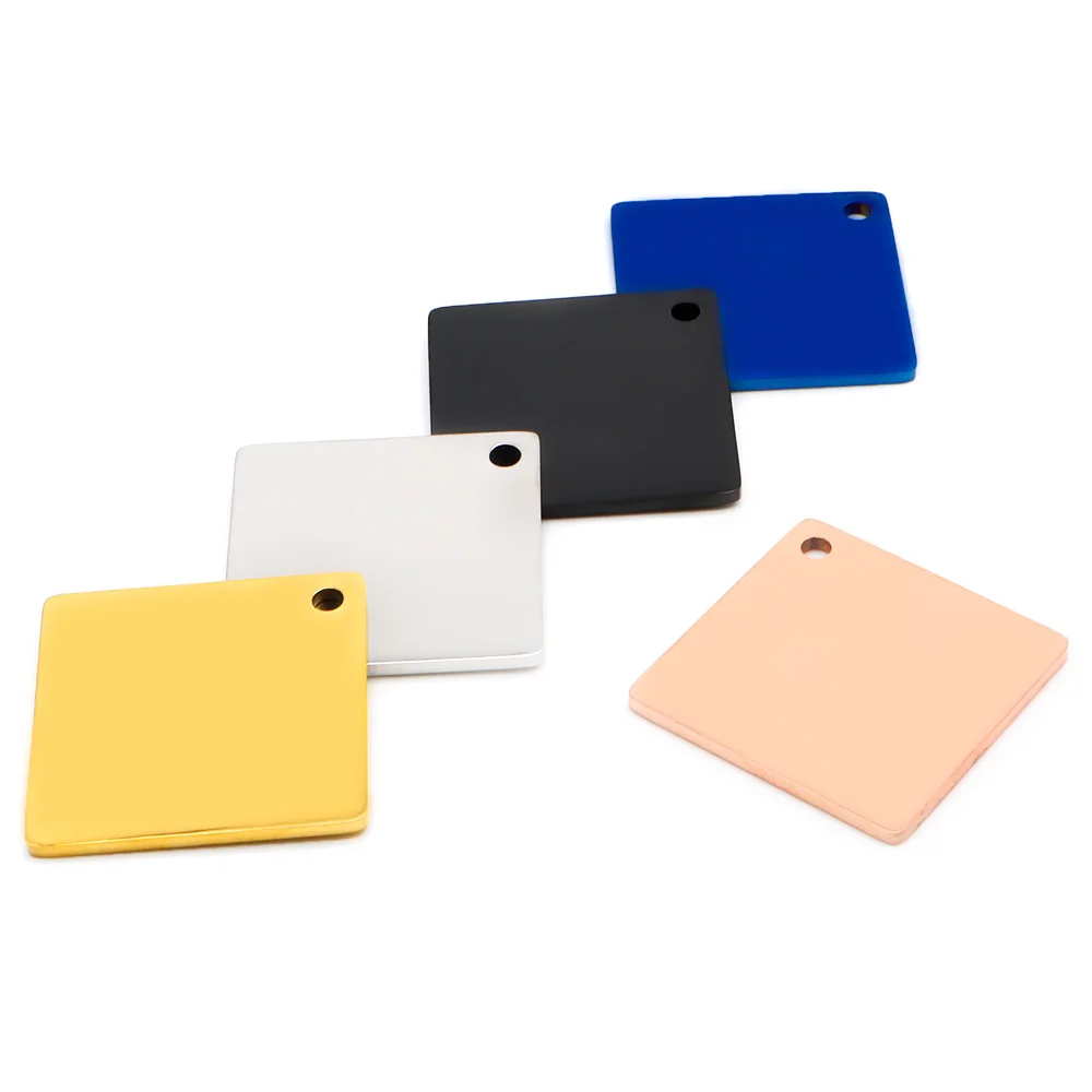 20 piezas cuadrado de acero inoxidable Multicolor, Collar de identificación en blanco para mascotas, etiqueta, llavero de identidad, colgante, Collar con personalidad para perro, accesorios - imagen 3