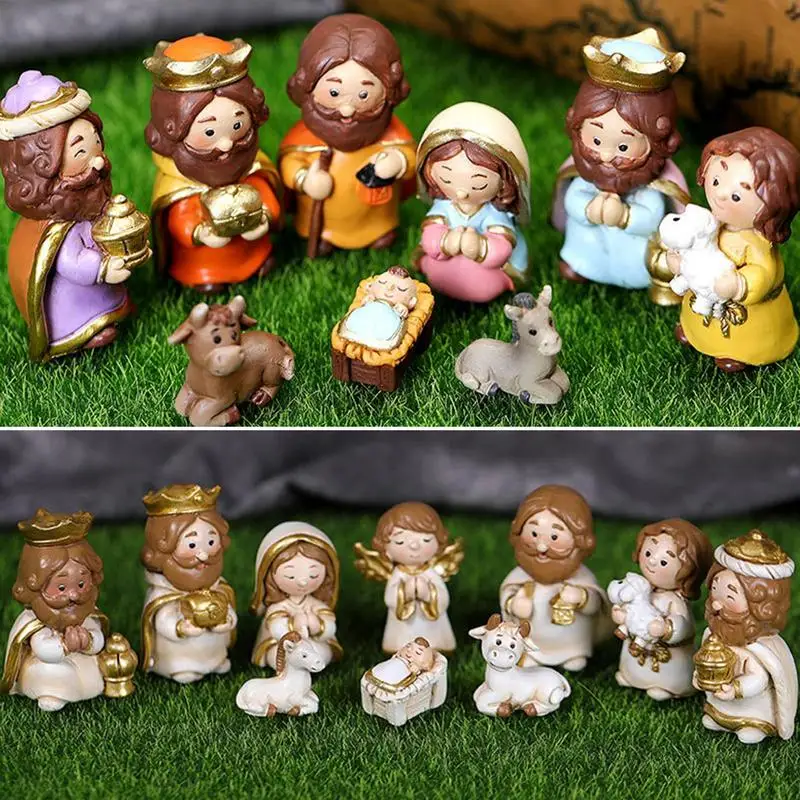 Figuras de escena de Natividad De cuna navideña, decoración católica y cristiana para el hogar, utensilios de la iglesia del pesebre ortodoxo, Jesús, 2023 - imagen 2