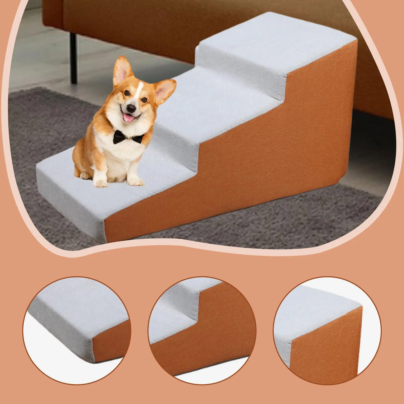 Rampa 3 escalones para perros – Acceso a sofá y cama, extraíble - imagen 5