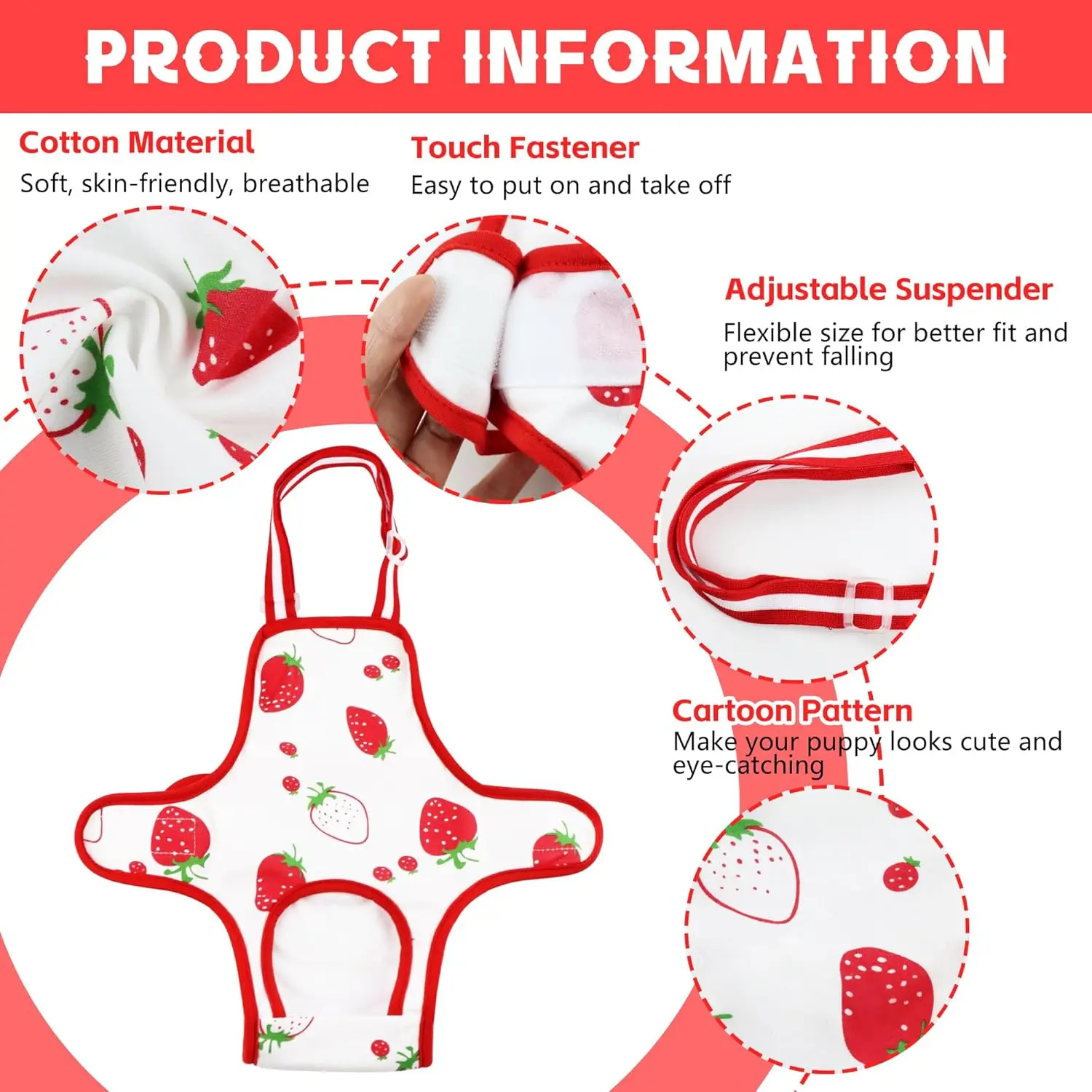 Pañales reutilizables para perros femeninos con tirantes ajustables para perros pequeños y medianos, mono lavable para cachorros, bragas sanitarias para fisiología - imagen 3