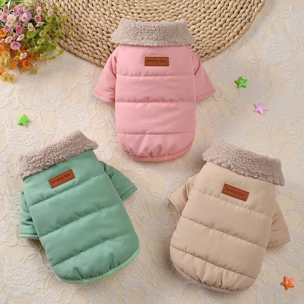 Chaqueta gruesa para mascotas, ropa para cachorros, abrigo cálido de invierno para perros, trajes suaves para cachorros, Cuello de piel para perros pequeños y medianos, Chihuahua Pug - imagen 2