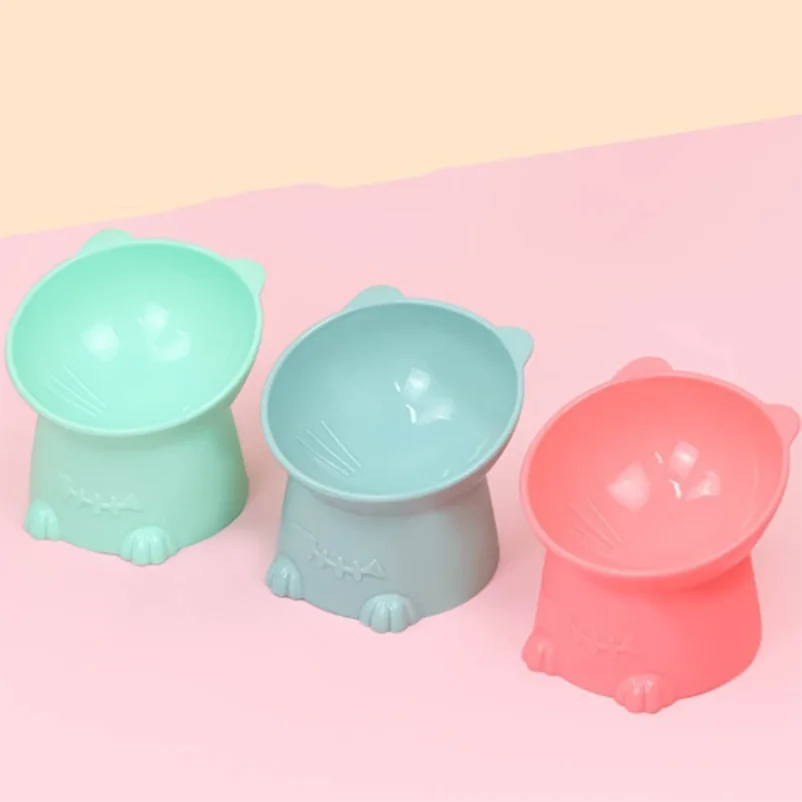 Cuenco de plástico con inclinación para gato, protección de cuello de pie alto, antinegro, suministros para mascotas - imagen 4