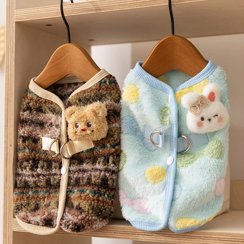 Chaleco de invierno esponjoso para Bulldog Francés, oso de dibujos animados, forro polar cálido, ropa de gato esfinge, sudadera para cachorros de Nueva York, monos - imagen 4