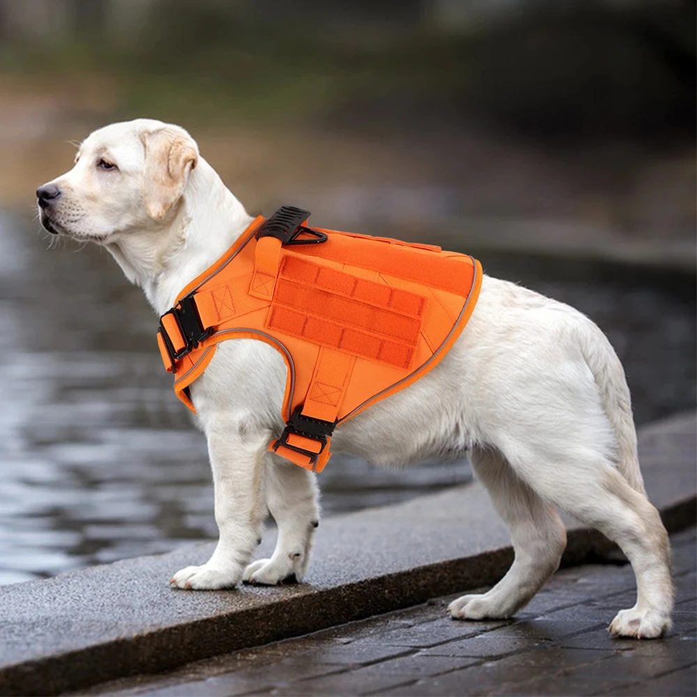 Chaleco táctico naranja para mascotas para perros grandes, arnés para perros antitiramiento, arnés militar ajustable, conveniente para caminar y entrenar - imagen 2