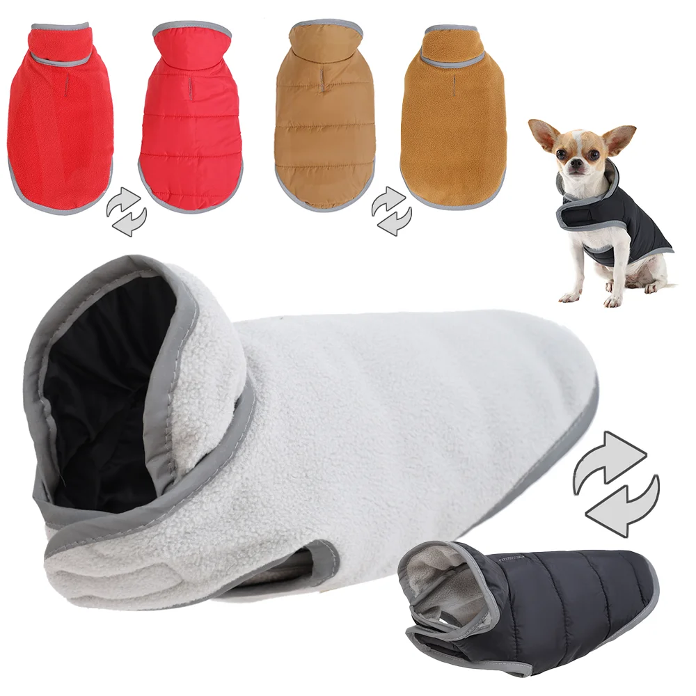 Chaqueta reflectante para mascotas con orificio para correa, trajes impermeables Reversibles para perros pequeños y medianos, chaleco cálido para Chihuahua para invierno