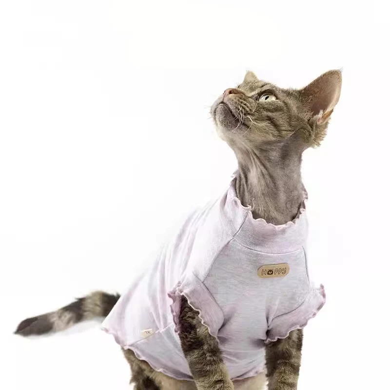Sphynx-ropa para gatos, chaleco suave y transpirable para verano y primavera, camiseta de Color puro para Devon, ropa para mascotas de alta elasticidad y agradable para la piel - imagen 5