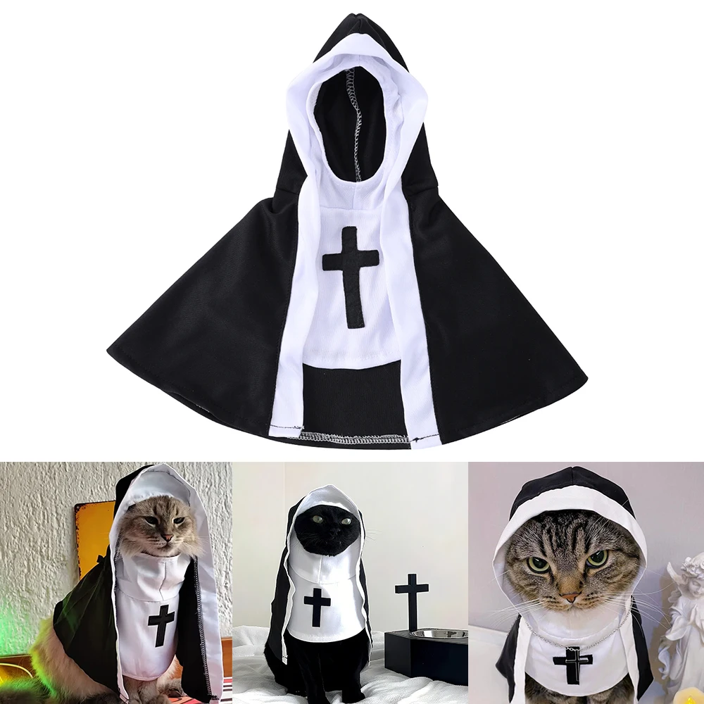 Disfraz de monja y gatos de Halloween, ropa con estampado de cruz de Jesús para gatitos para perros pequeños, vestido bonito y divertido, monos para fiesta para mascotas, accesorios para gatos