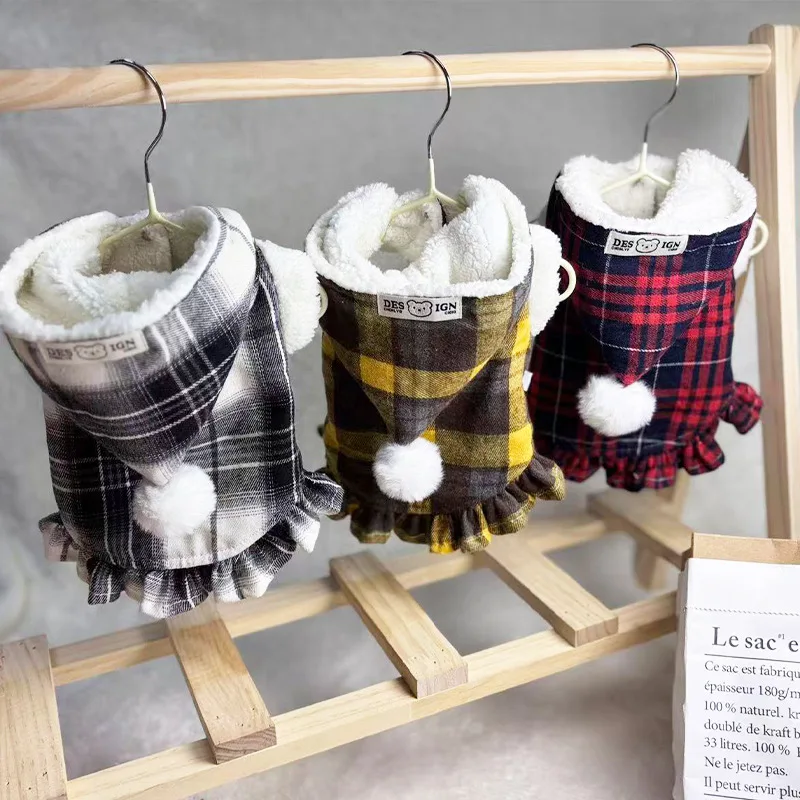 Vestido a cuadros de otoño/invierno para mascotas, abrigo grueso y cálido para perros pequeños y gatos, ropa para perros pequeños, ropa para cachorros