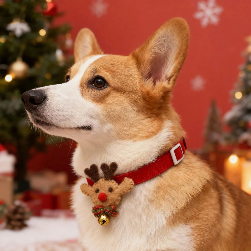 Collar navideño fieltro alce hebilla silenciosa para gatos y perros - imagen 4