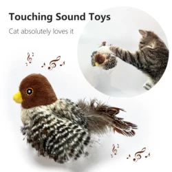 Juguete interactivo con pluma para gatos – Simula sonido de pájaro