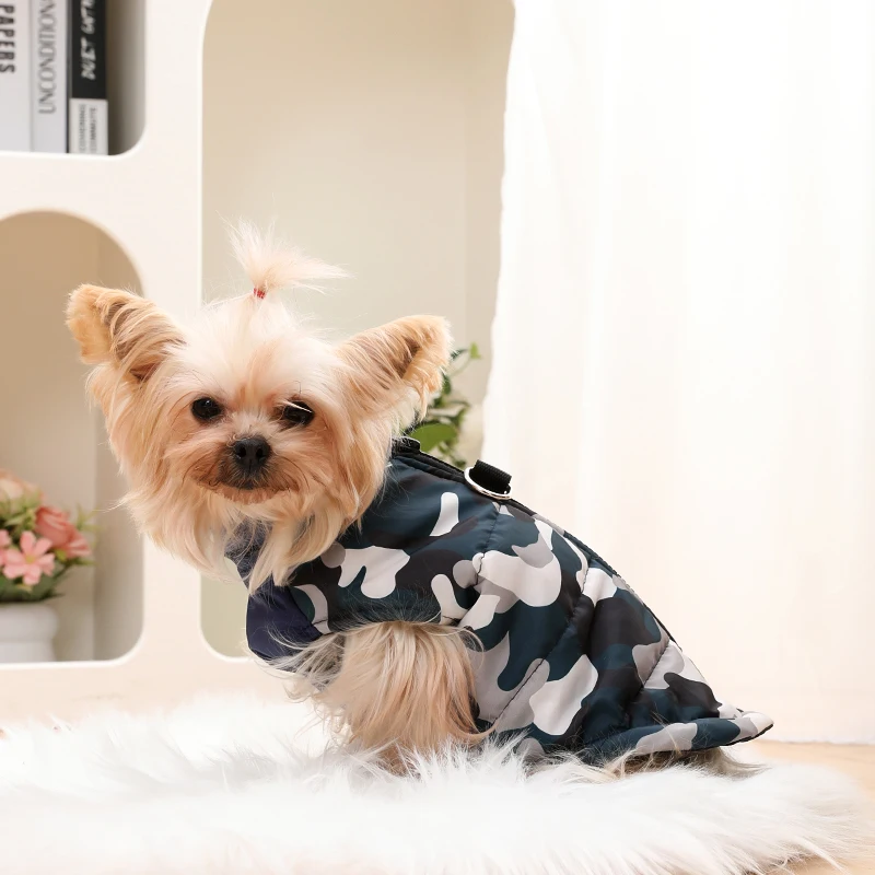 Chaqueta con estampado de camuflaje para perros pequeños y gatos, ropa cálida con cremallera para cachorros, disfraz de Pug, Yorkies, Chihuahua, otoño e invierno - imagen 5