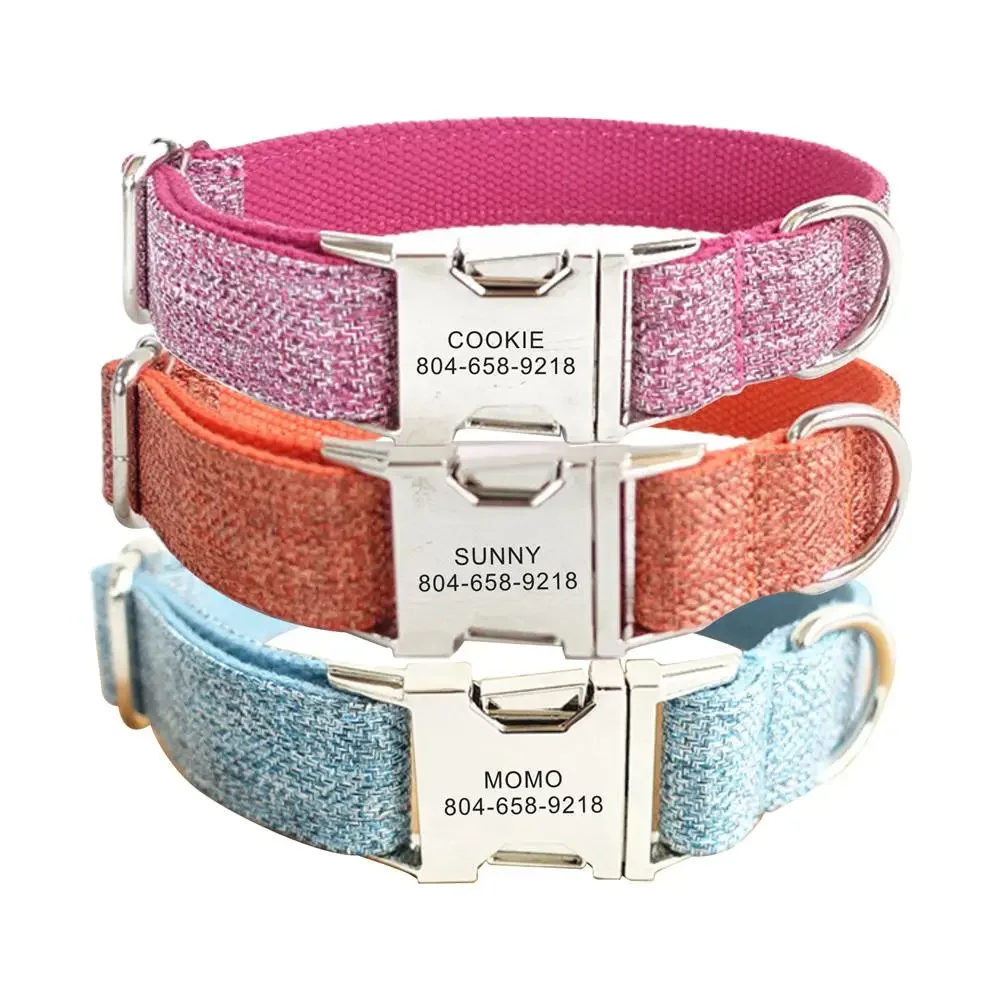 Collar personalizado para mascotas, accesorio de fibra para cachorros, Correa con placa de identificación y grabado gratis - imagen 2