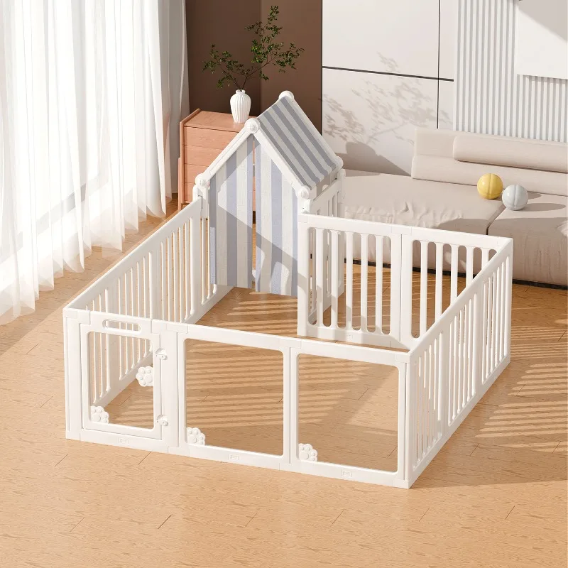 Corral plegable con casa para perros y gatos – Barrera anti-escape