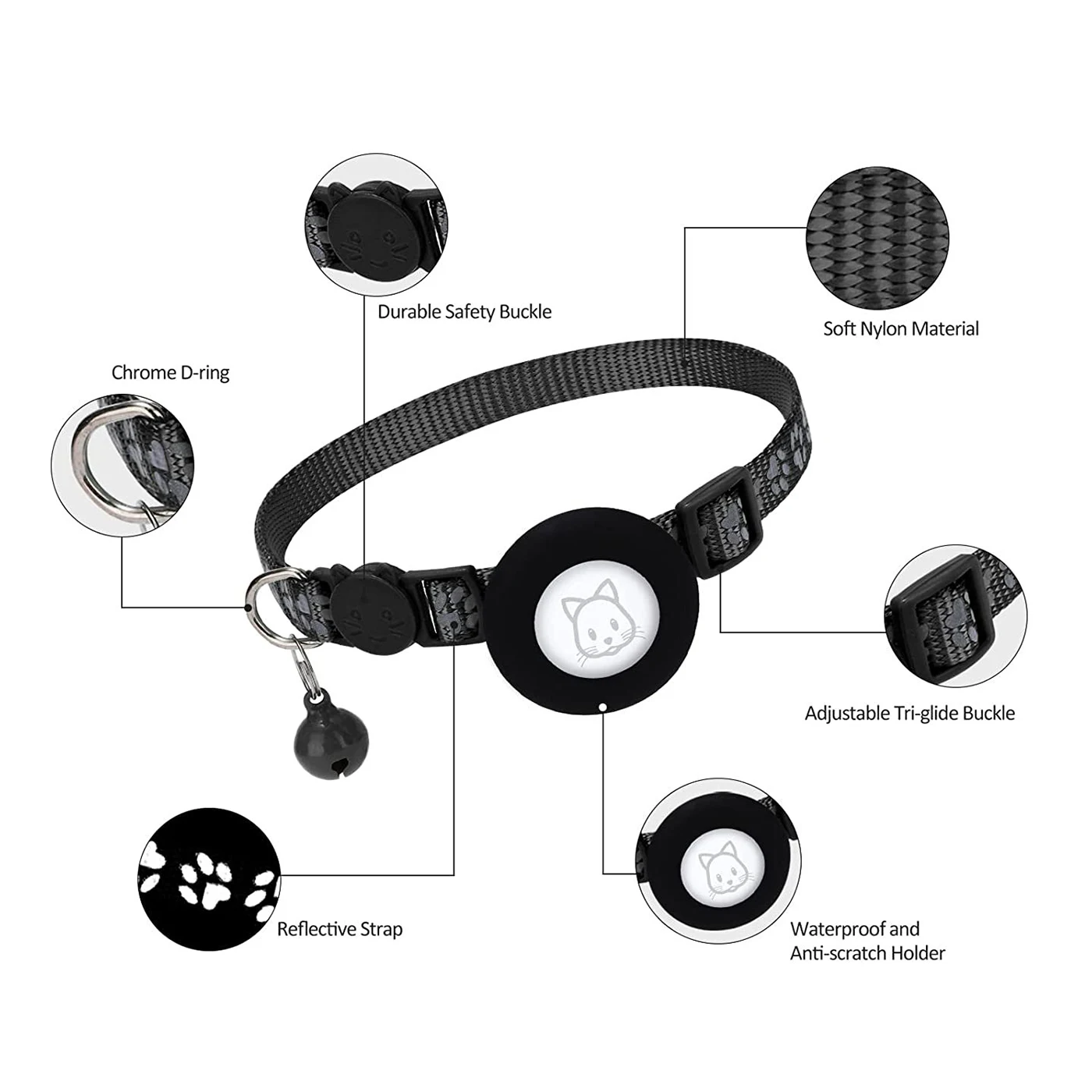 Funda Airtag para Collar de gato con Collar de nailon reflectante para perro, buscador de GPS, rastreador de ubicación antipérdida, accesorios para perros - imagen 3