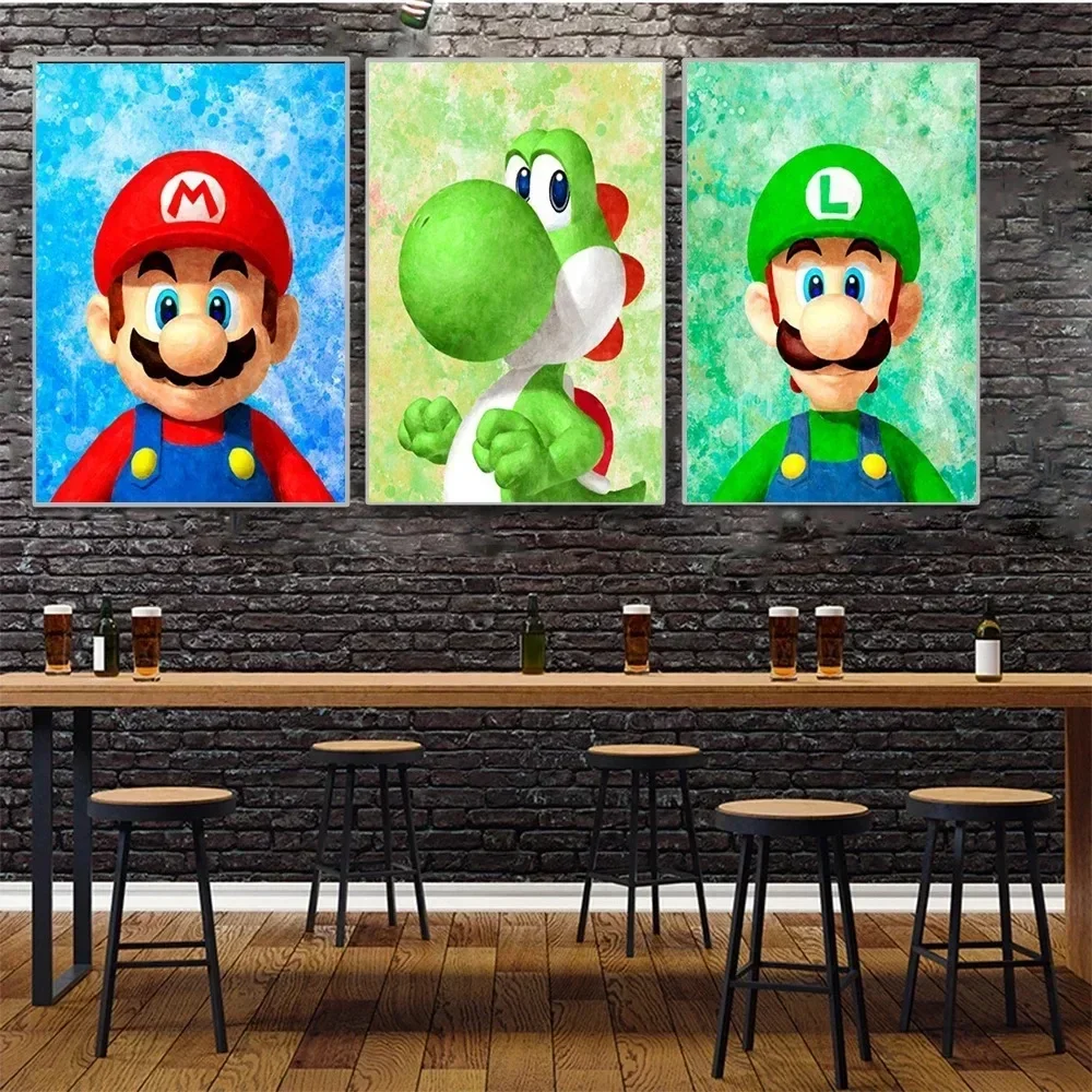 Póster de Super Marios Bros de Anime Luigi Yoshi, pintura en lienzo para pared de habitación, carteles, decoración de fondo Kawaii, pintura artística de pared, regalo - imagen 3
