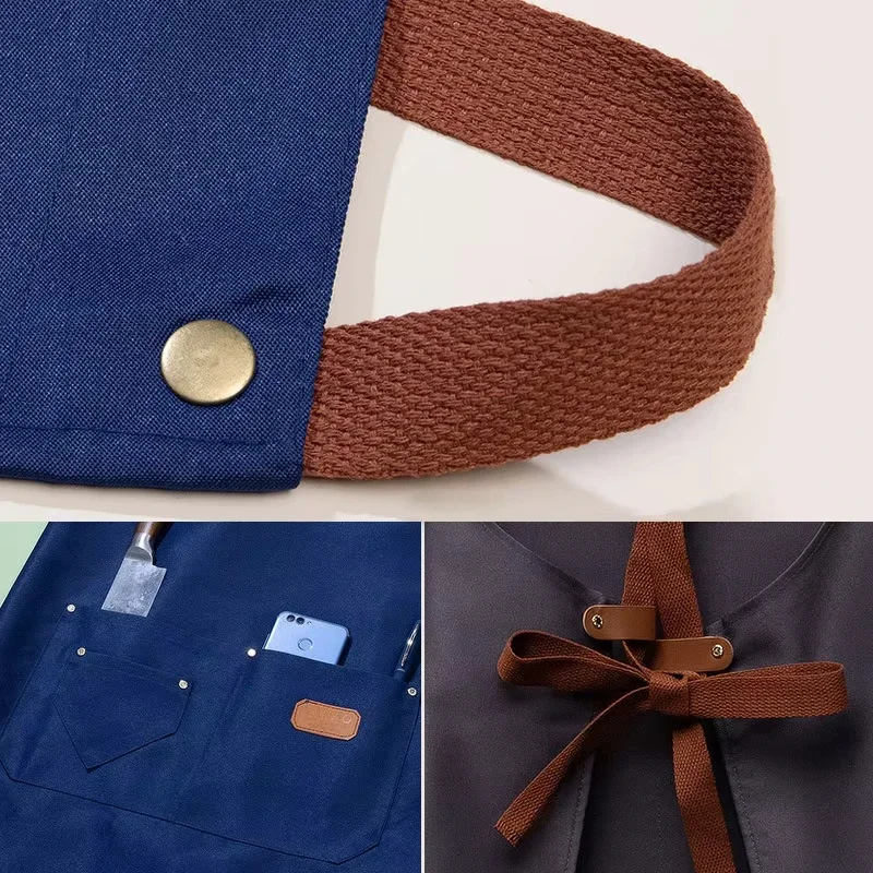 Nuevos delantales de cocina de moda para mujer y hombre, delantal de trabajo de Chef para parrilla, restaurante, Bar, tienda, cafeterías, uniforme de estudios de uñas de belleza - imagen 4