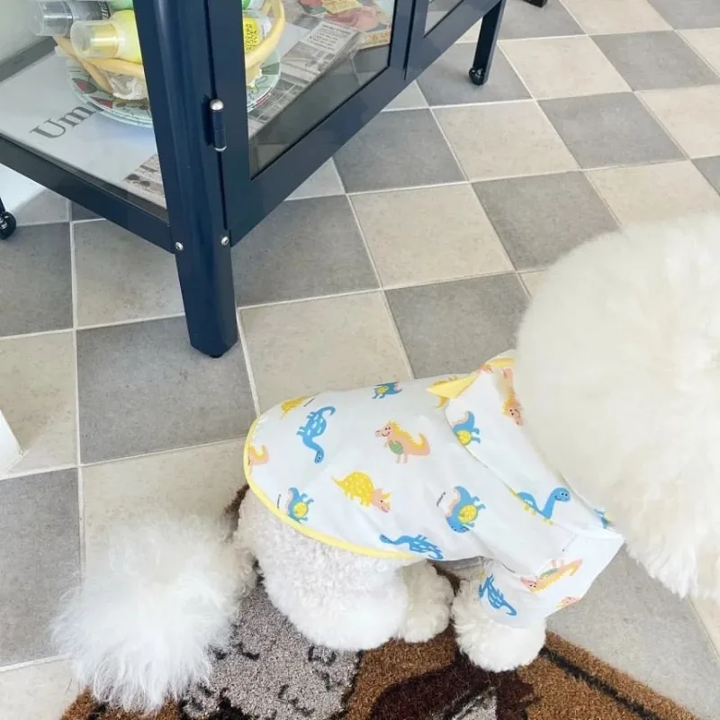 Ropa a prueba de lluvia para cachorros y dinosaurios, ropa a prueba de salpicaduras para perros, Teddy Bichon, estilo de dibujos animados, camisa con botones abiertos, ropa de dos piernas - imagen 4