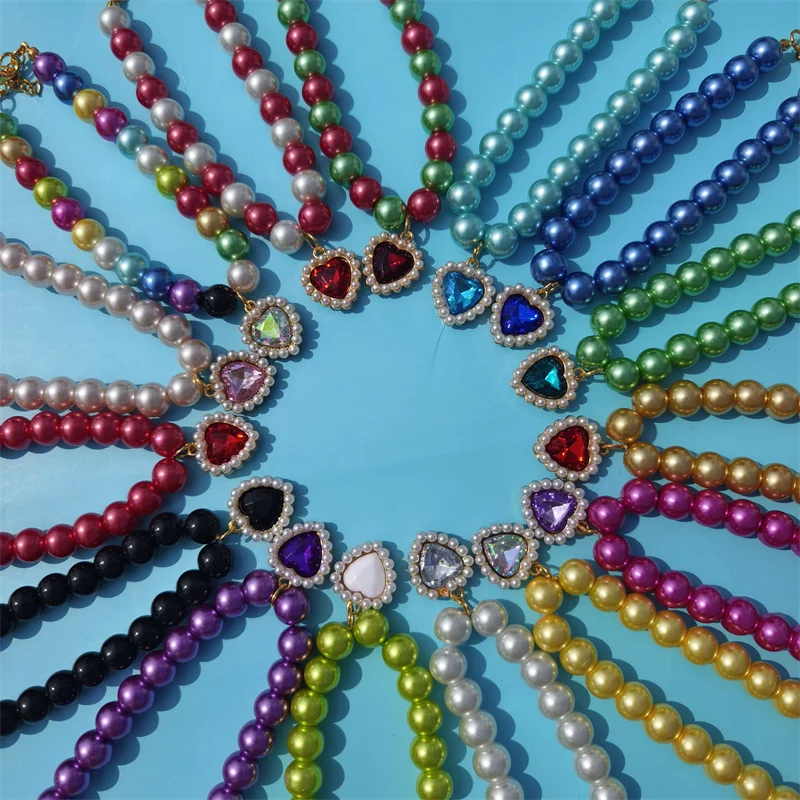 Collar de perlas de colores de gama alta para mascotas, Collar ajustable, colgante de perlas de corazón de melocotón para gato y perro, joyería para el cuello, accesorios de cadena, nuevo - imagen 3