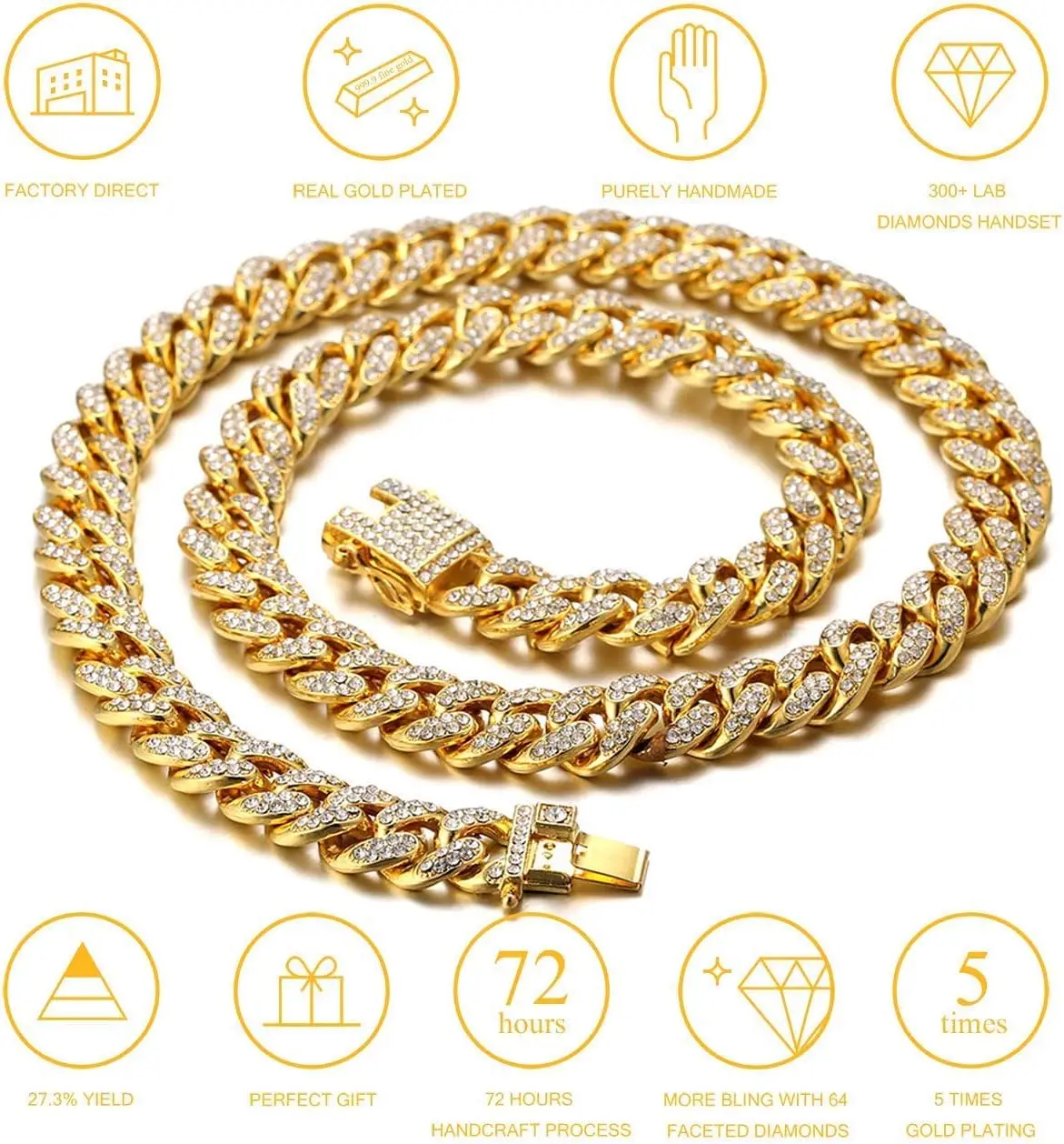 Accesorios de joyería de moda, Collar de gato de cadena cubana dorada, Collar de gatito de mascota con diamantes de imitación de cristal de lujo para gatos - imagen 3