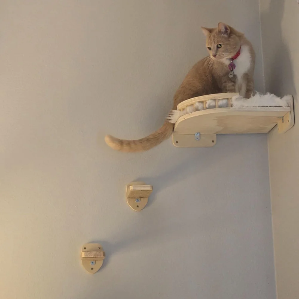 Estantes para gatos montados en la pared, perca para gatos, hamaca para gatos, cama y plataforma para gatos, muebles de madera para gatos activos de interior, juego y descansar - imagen 4