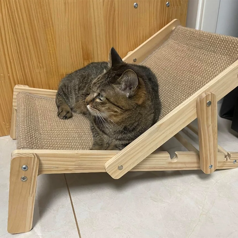 Silla de Sisal para gatos, hamaca plegable ajustable para gatos, silla de playa con rascador de Sisal, tumbona de madera para gatitos, muebles de cama para gatos de interior - imagen 5