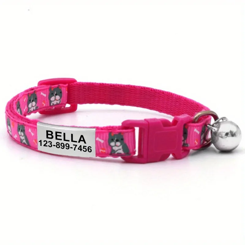 Collar de gato con identificación personalizada, hebilla de seguridad, grabado para perros pequeños, bonito nailon ajustable para cachorros y gatitos