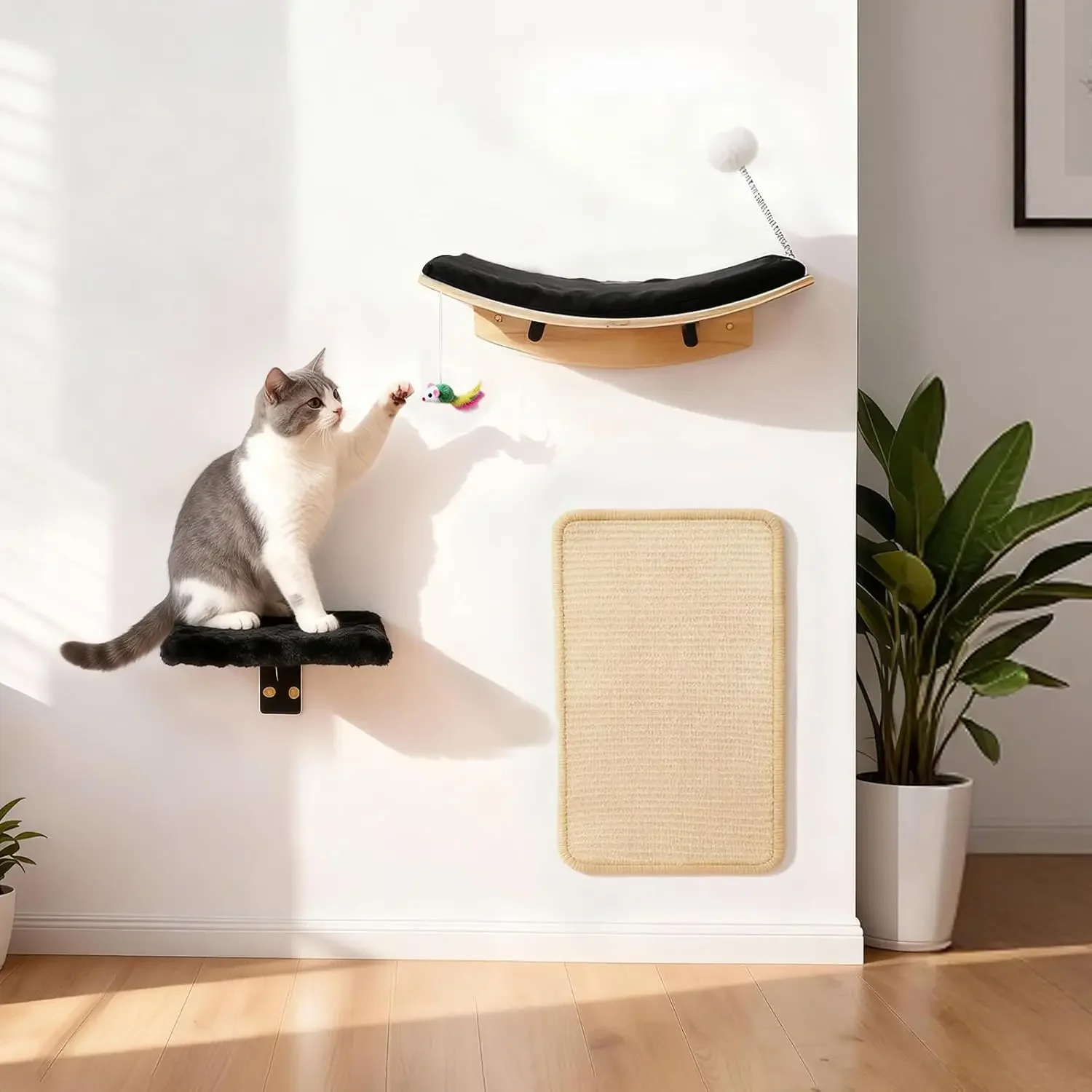 Plataforma suave de fieltro para gatos con montaje en pared - imagen 3