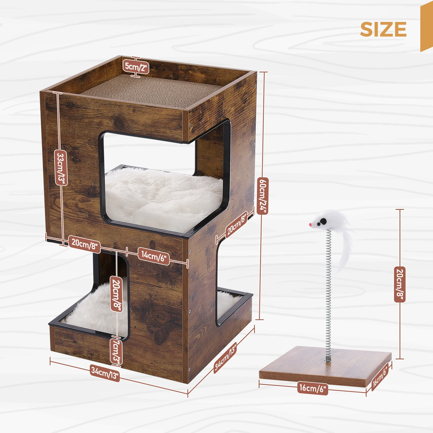 Ambiente con árbol para gatos beige en sala