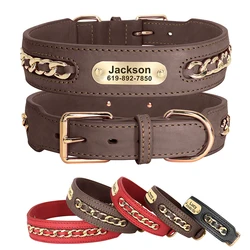 Collar de cuero con placa identificativa para perros - Nombre grabado