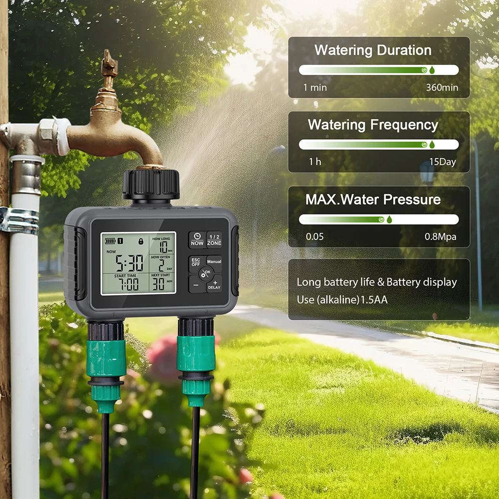 1/2/3-Outlet Irrigation Watering Timer Automatic Garden Flower Watering System Irrigation Timing Control for Lawn Greenhouse - imagen 3