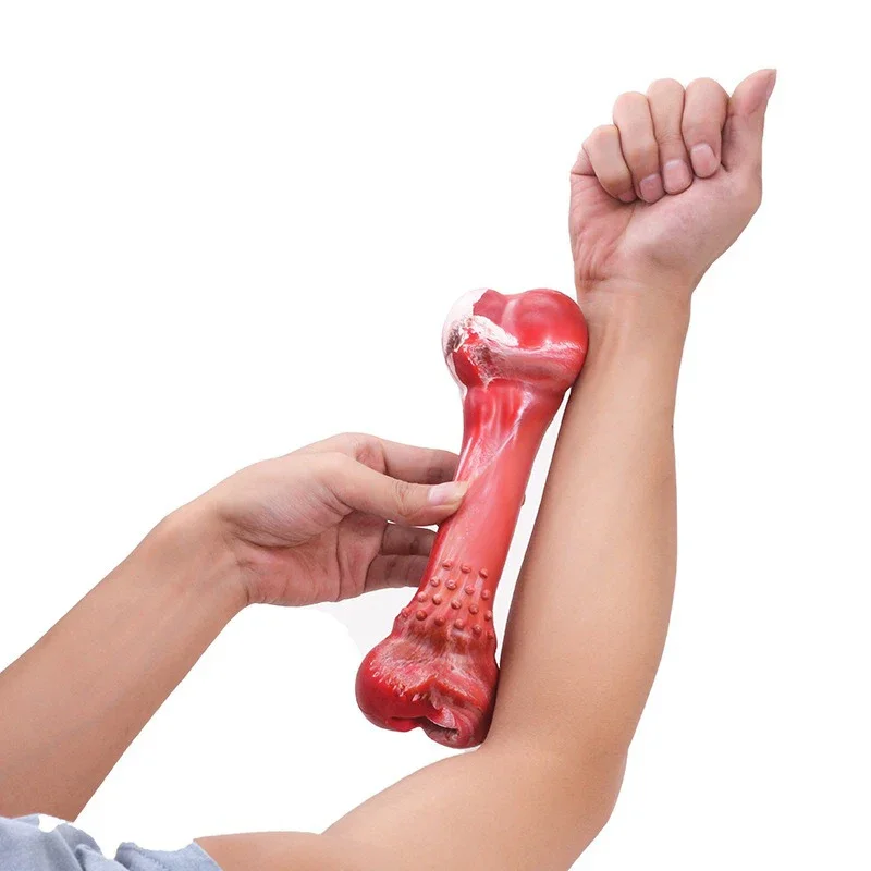 Divertido juguete con sonido para masticar para perros, forma de hueso realista, puede contener comida, cepillo de dientes, limpieza, juguete de goma, molares resistentes a mordeduras, accesorios para perros - imagen 3