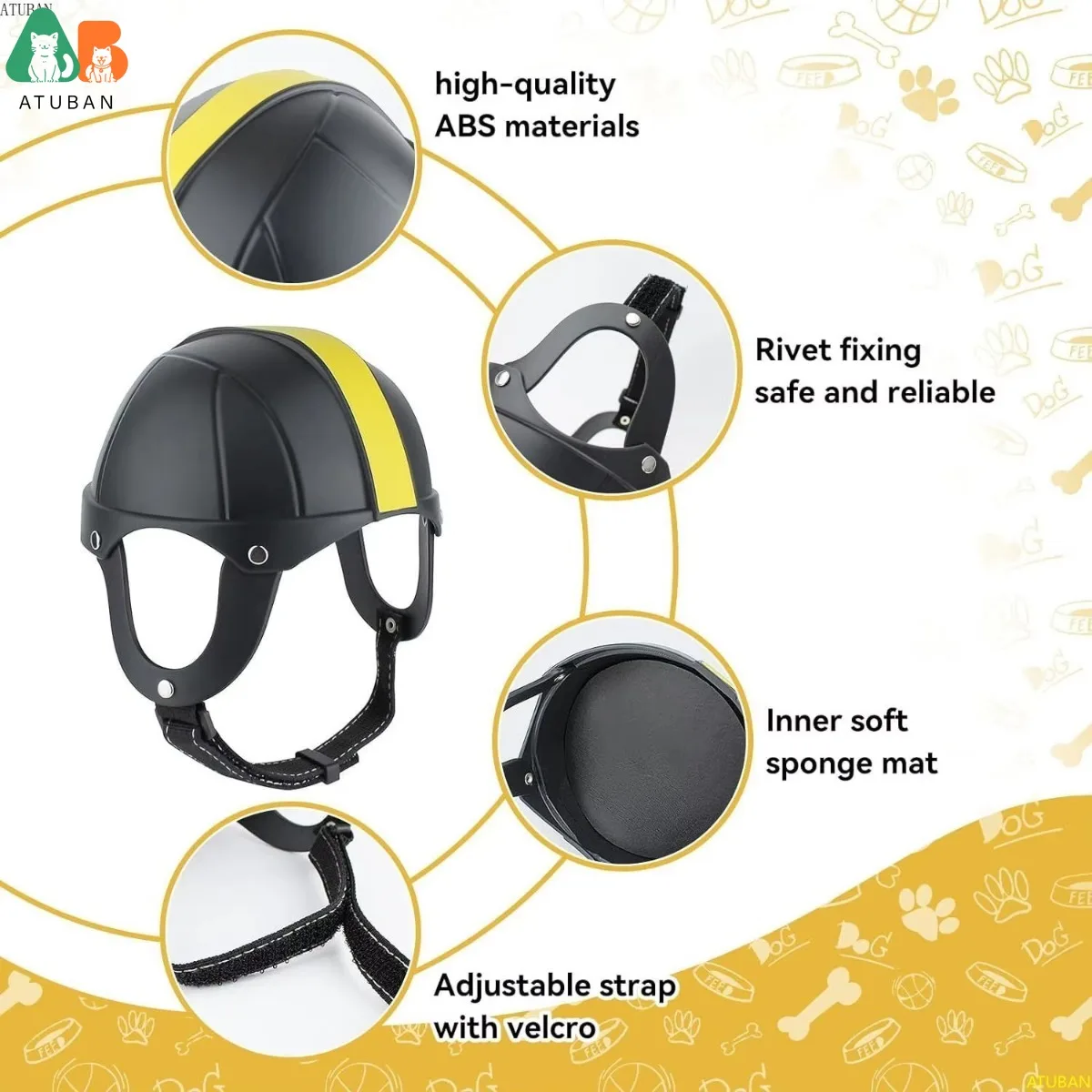 ATUBAN casco duro de protección al aire libre, sombrero elegante para perros pequeños y gatos, para juegos de fútbol, seguridad para mascotas con orificios para las orejas - imagen 3