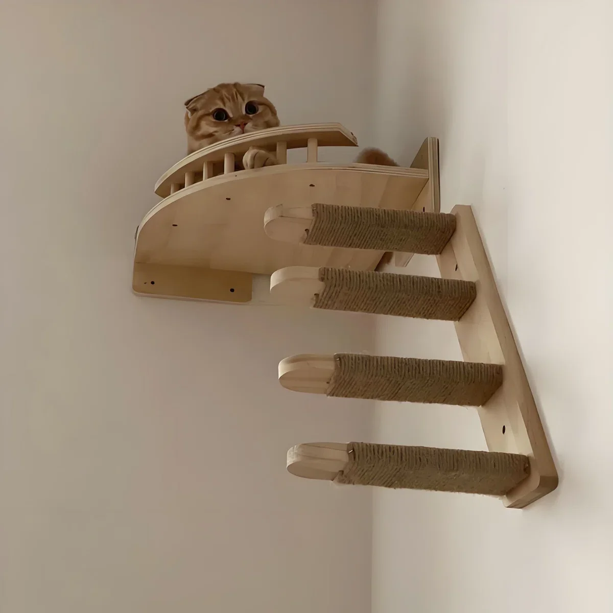 Pasos de madera maciza montados en la pared y cuerda de Sisal, entrenamiento de garra de gatito, muebles de interior para gatos, cuerda de escalada para gatos - imagen 3
