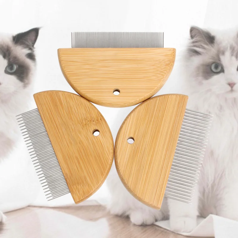 Removedor de pelo de mascotas con mango de madera, cepillo de aguja para gatos, perros, peine para eliminar piojos, herramientas de aseo para gatitos, cepillo para perros, suministros para mascotas