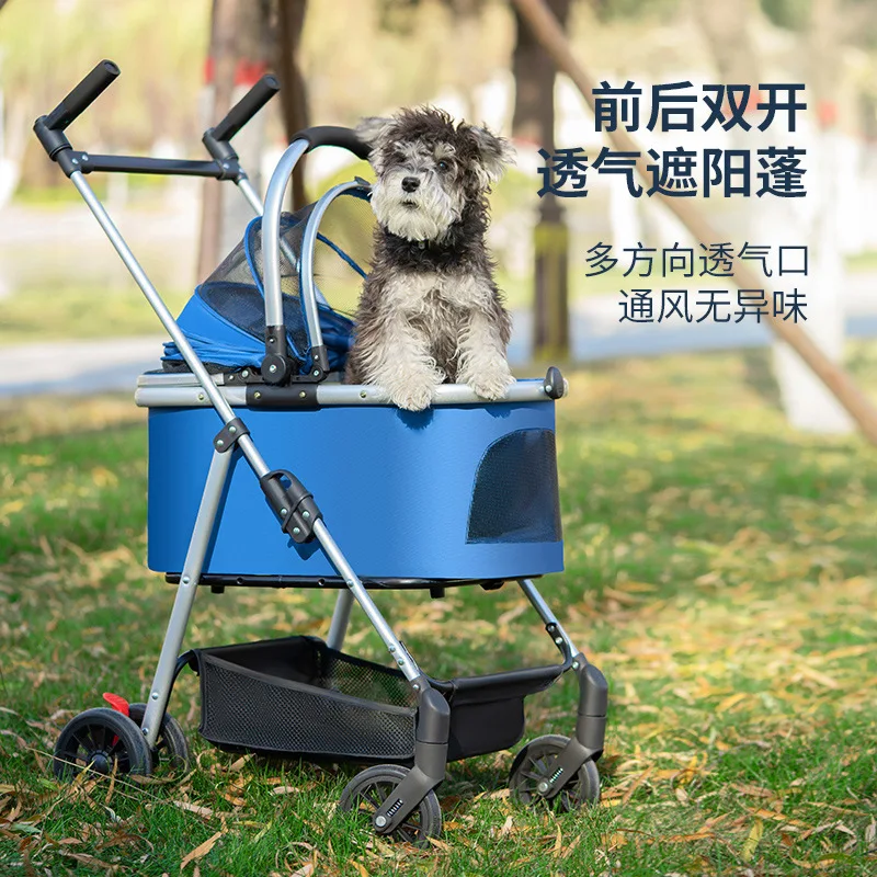 Cochecitos para mascotas, bolsa plegable para perros pequeños y medianos, bolsa para gatos al aire libre, empuje manual para caminar, productos para mascotas de Gas extranjero - imagen 4