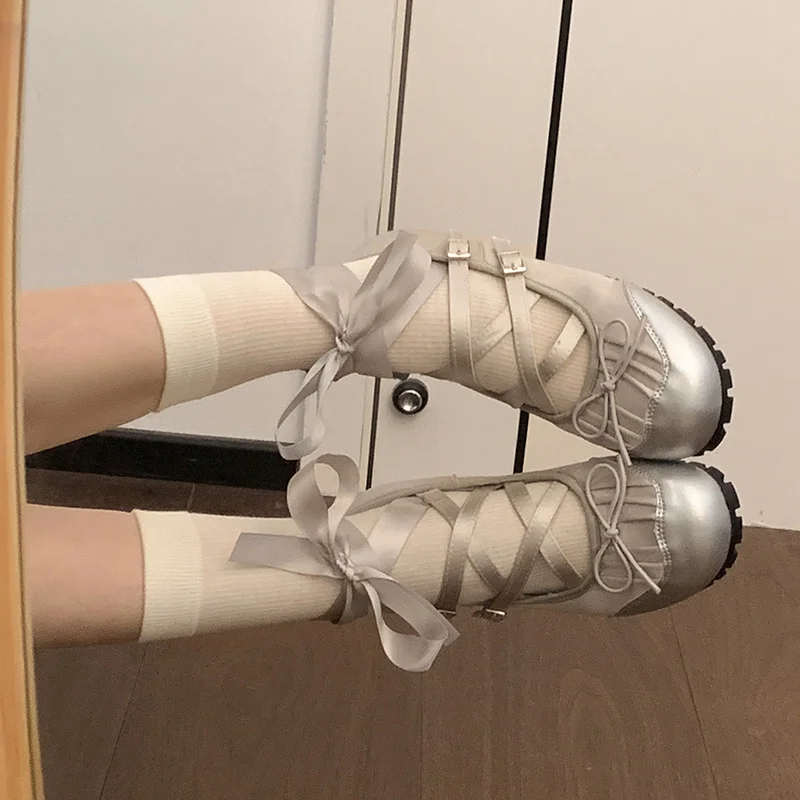 Bailarinas con tiras cruzadas para mujer, zapatos elegantes de punta redonda, cómodos, estilo callejero, suela suave, Primavera - imagen 3