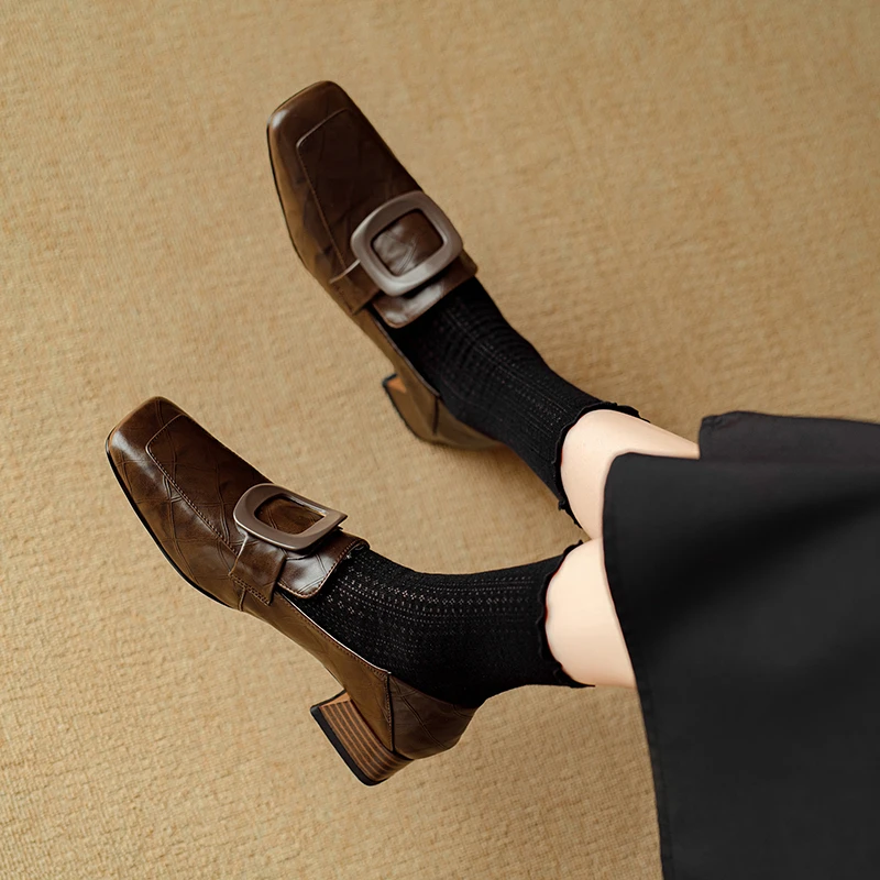 Zapatos de mujer 2025, gran oferta, zapatos de tacón alto Mary Jane para mujer, zapatos de tacón Retro con punta cuadrada para mujer, zapatos de tacón medio para mujer